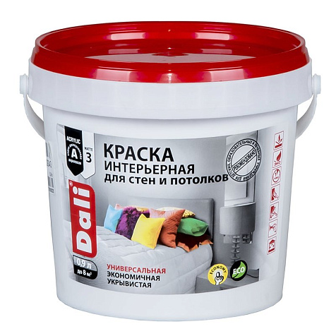 Краска акриловая Dali, интерьерная, супербелая, 0.9 л купить в СОМ